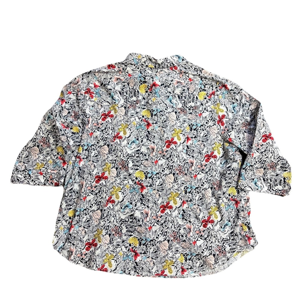 Christopher & Banks Women's 3/4 Sleeve Roll Tab Button Up Floral Print Shirt 1X - Picture 7 of 8